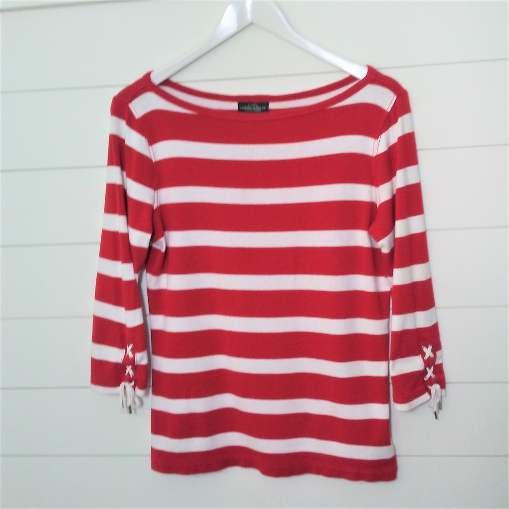 Ralph Lauren Red & White Stripe Nautical 3/4 Tee
